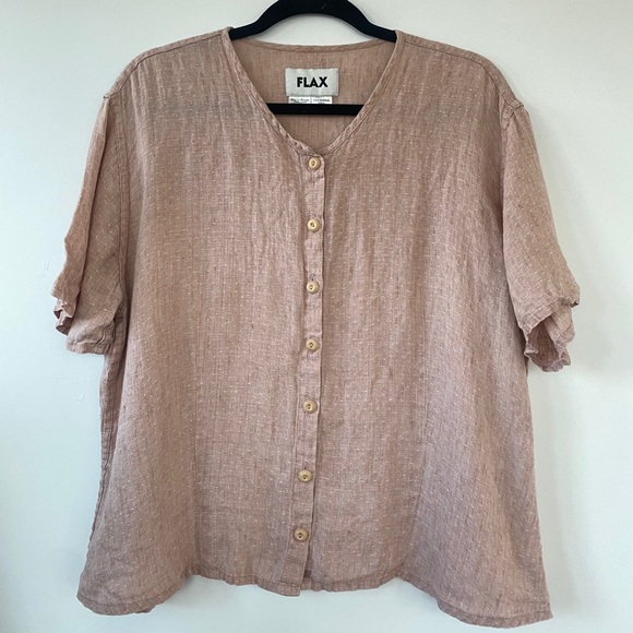 Flax Tops - Vintage Flax linen button down tee shirt